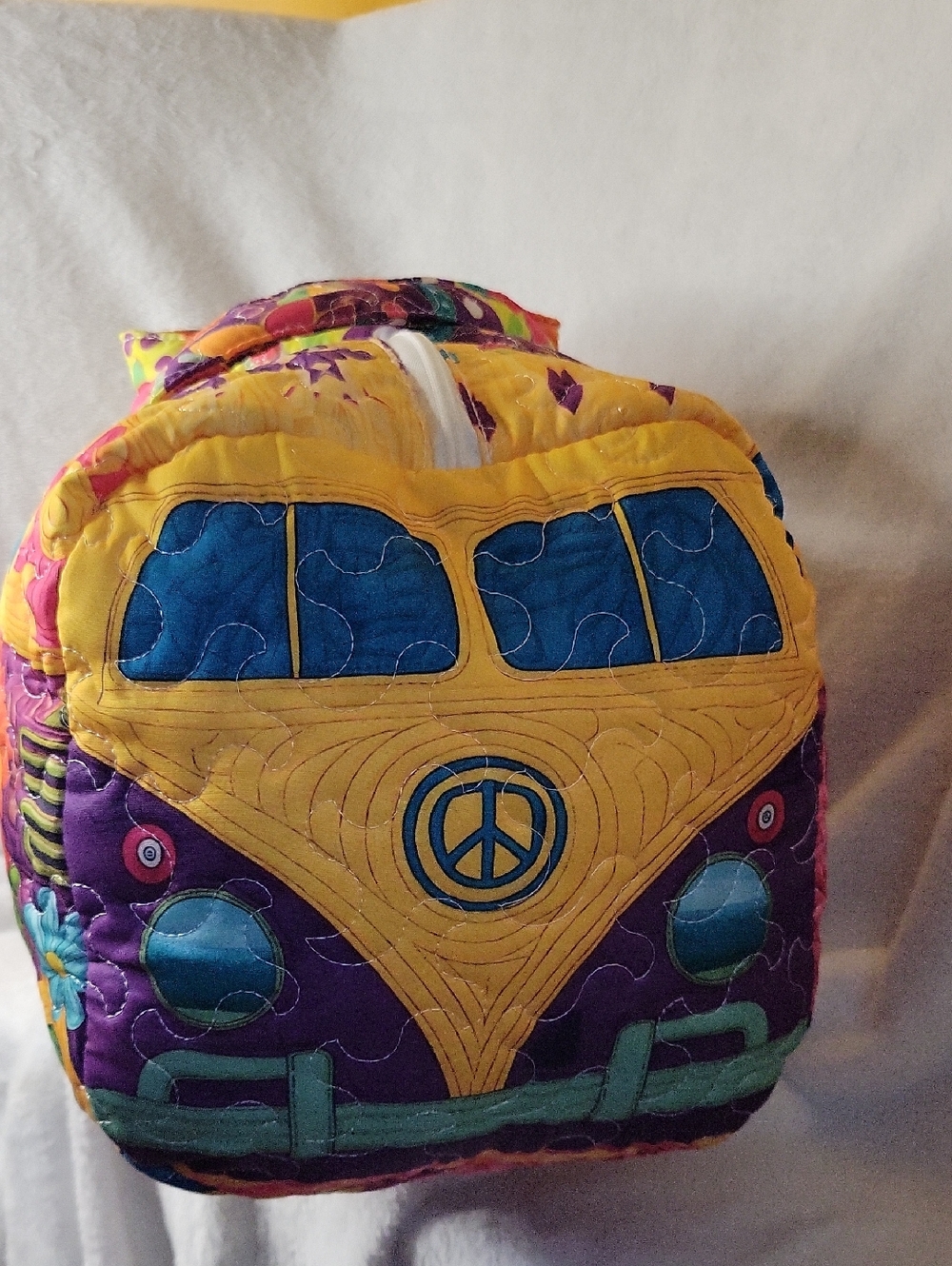 Retro Quilted VW Bus Duffle Bag - Yellow, Purple, Blue